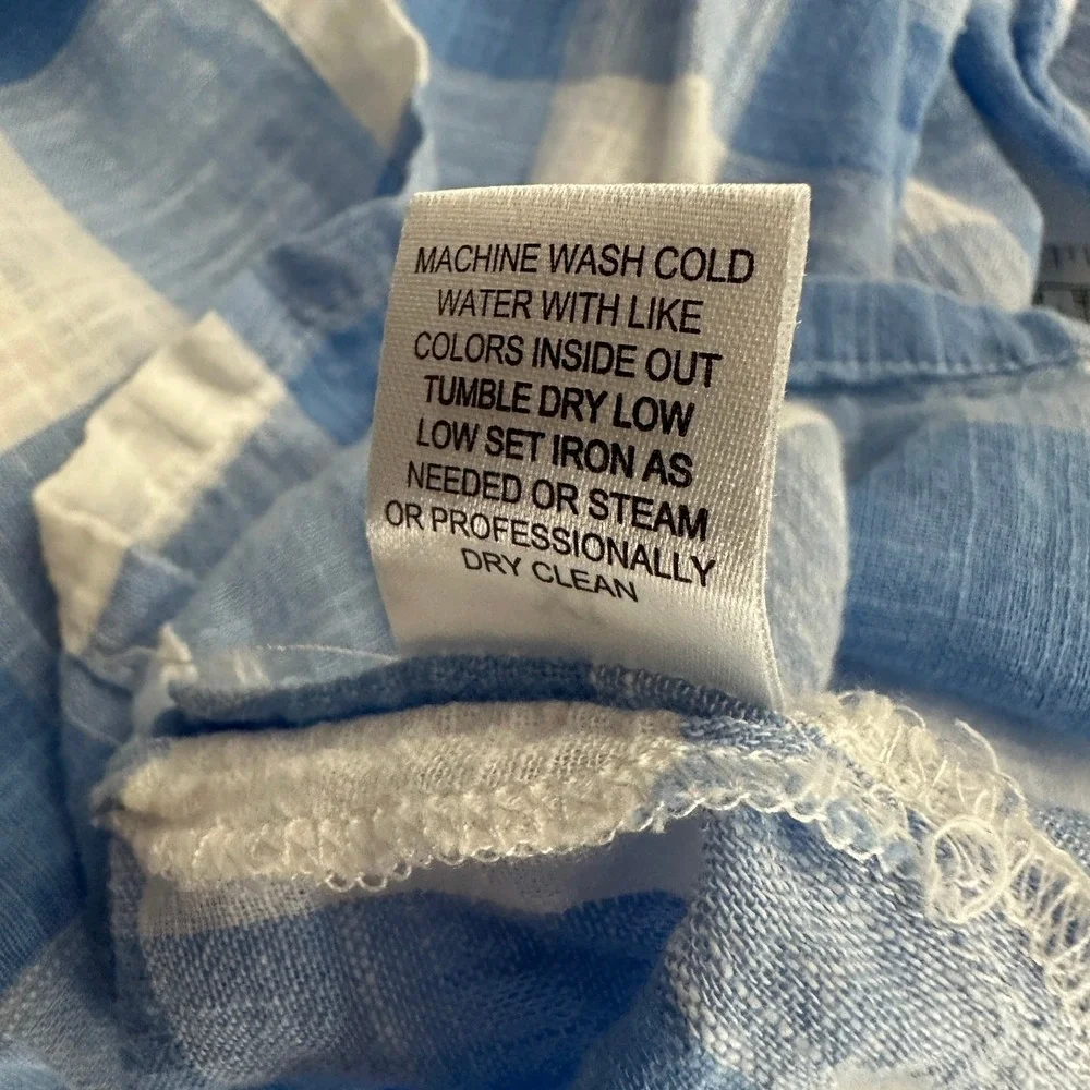 Womens Cottagecore Gingham Top Size XL Cotton Picnic Farmhouse Minimalist Blue - Picture 5 of 8